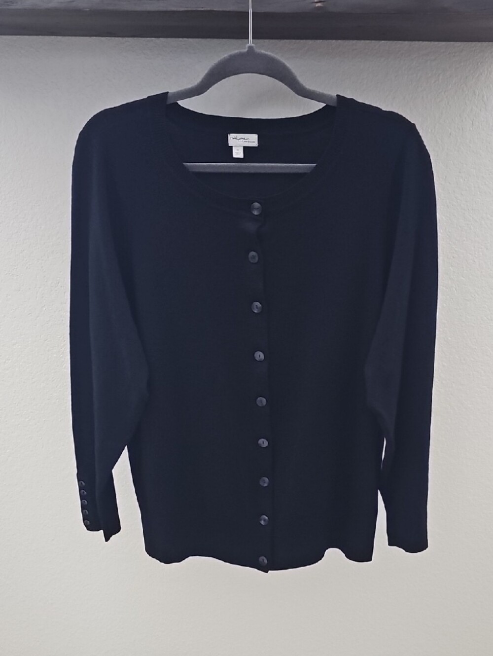 Halogen Scoop Neck Button Front Long Sleeve Cardigan Black 1X